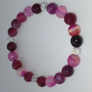 Rose pink striped agate stretch bracelet
